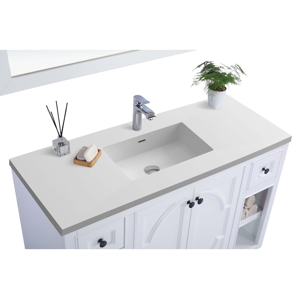 Odyssey, 48, White Cabinet & Matte White VIVA Stone Surface Countertop